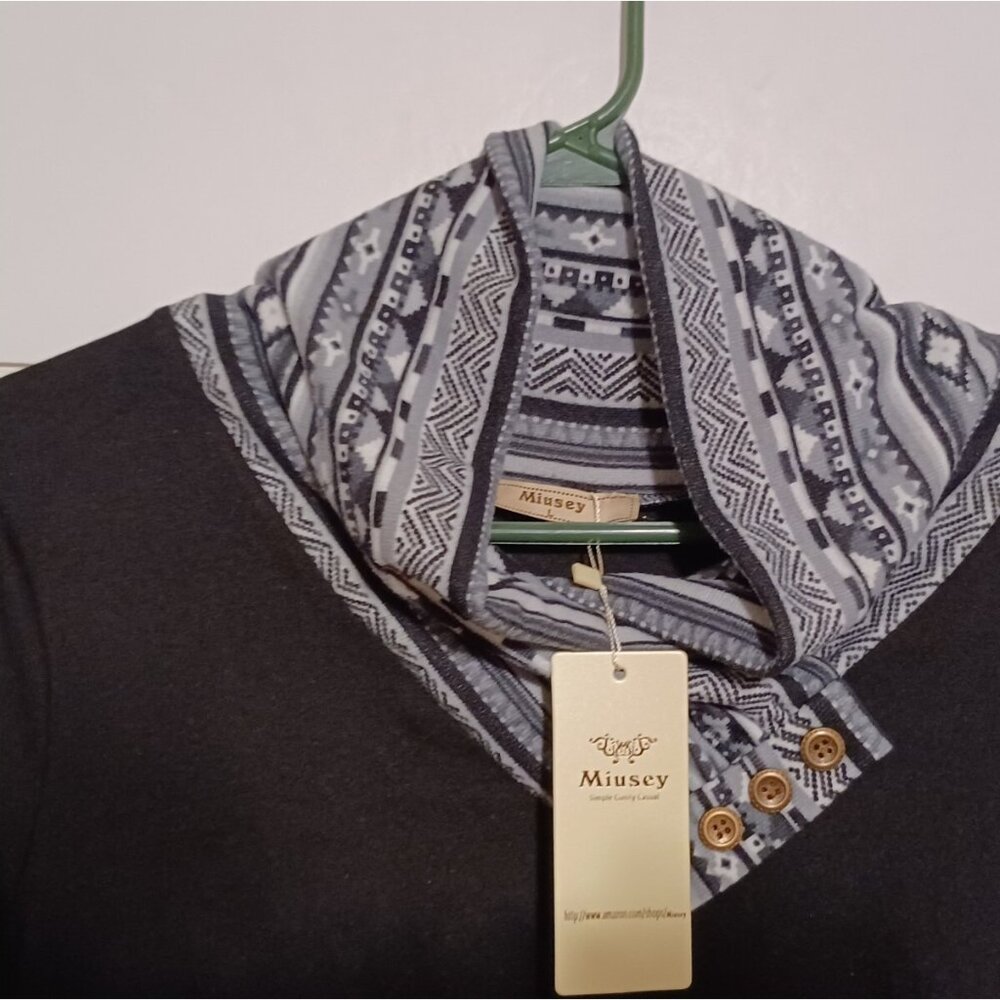 Miusey Women's LS Cowl Neck Form Fitting Casual Tunic Top Blouse(Black, Gray L) - Picture 6 of 7